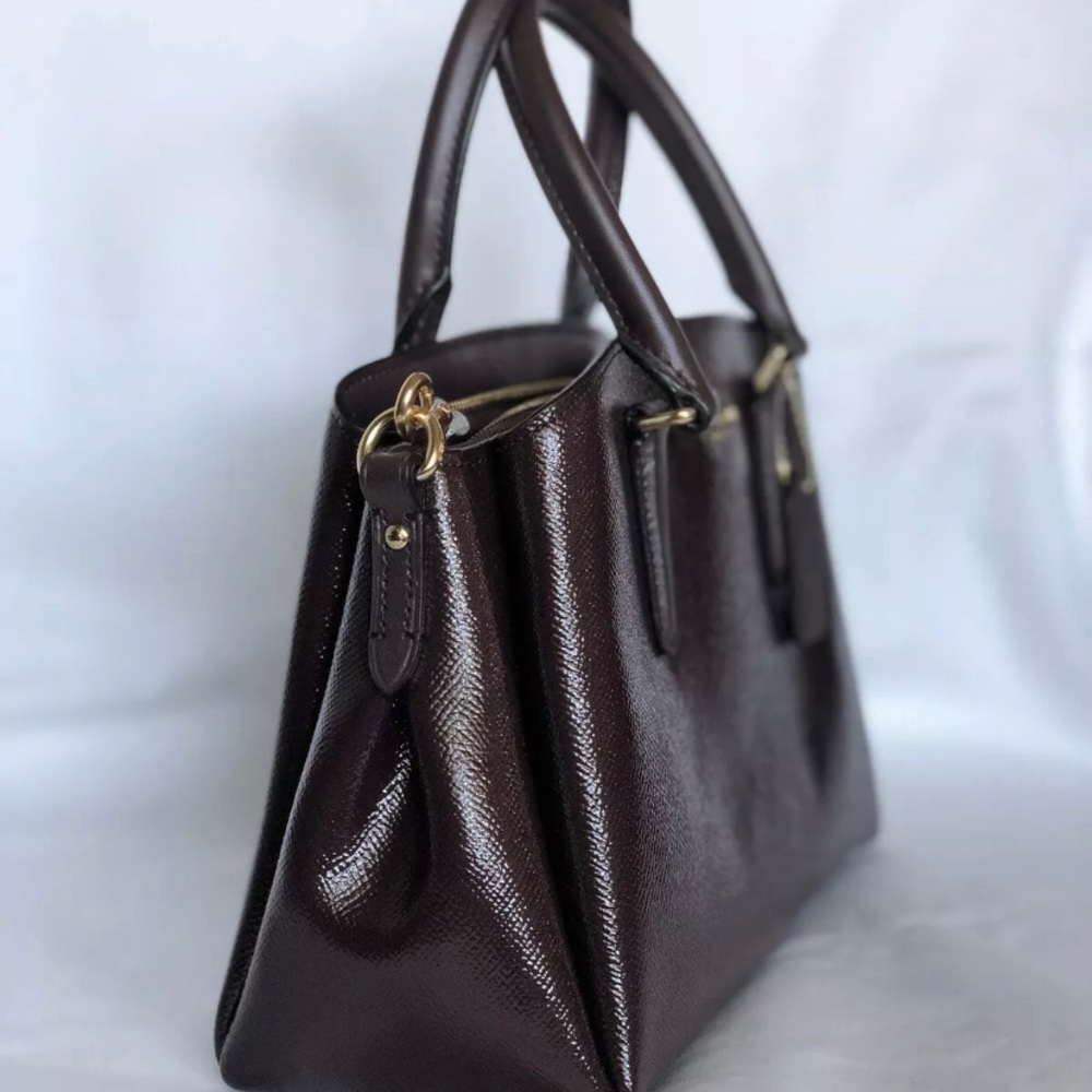 NWT COACH CROSSGRAIN MINI SAGE CARRYALL oxyblood cranberry purse F32018 - Picture 6 of 8